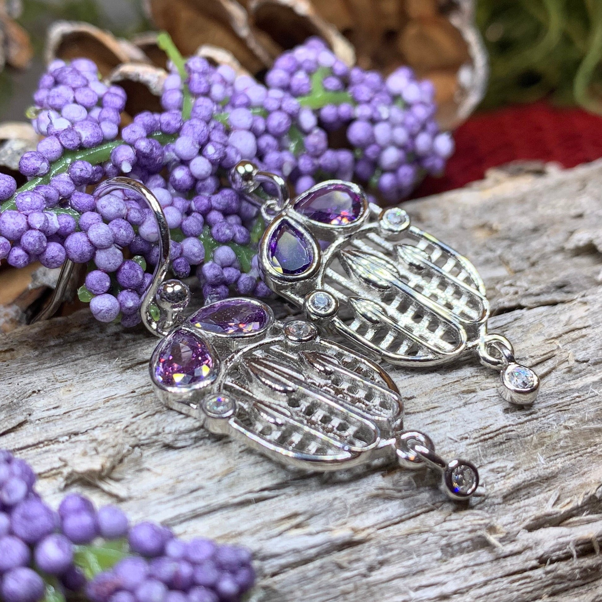 Mackintosh Earrings, Scotland Jewelry, Scottish Jewelry, Art Deco Jewelry, Anniversary Gift, Flower Earrings, Nature Jewelry, Amethyst Gift