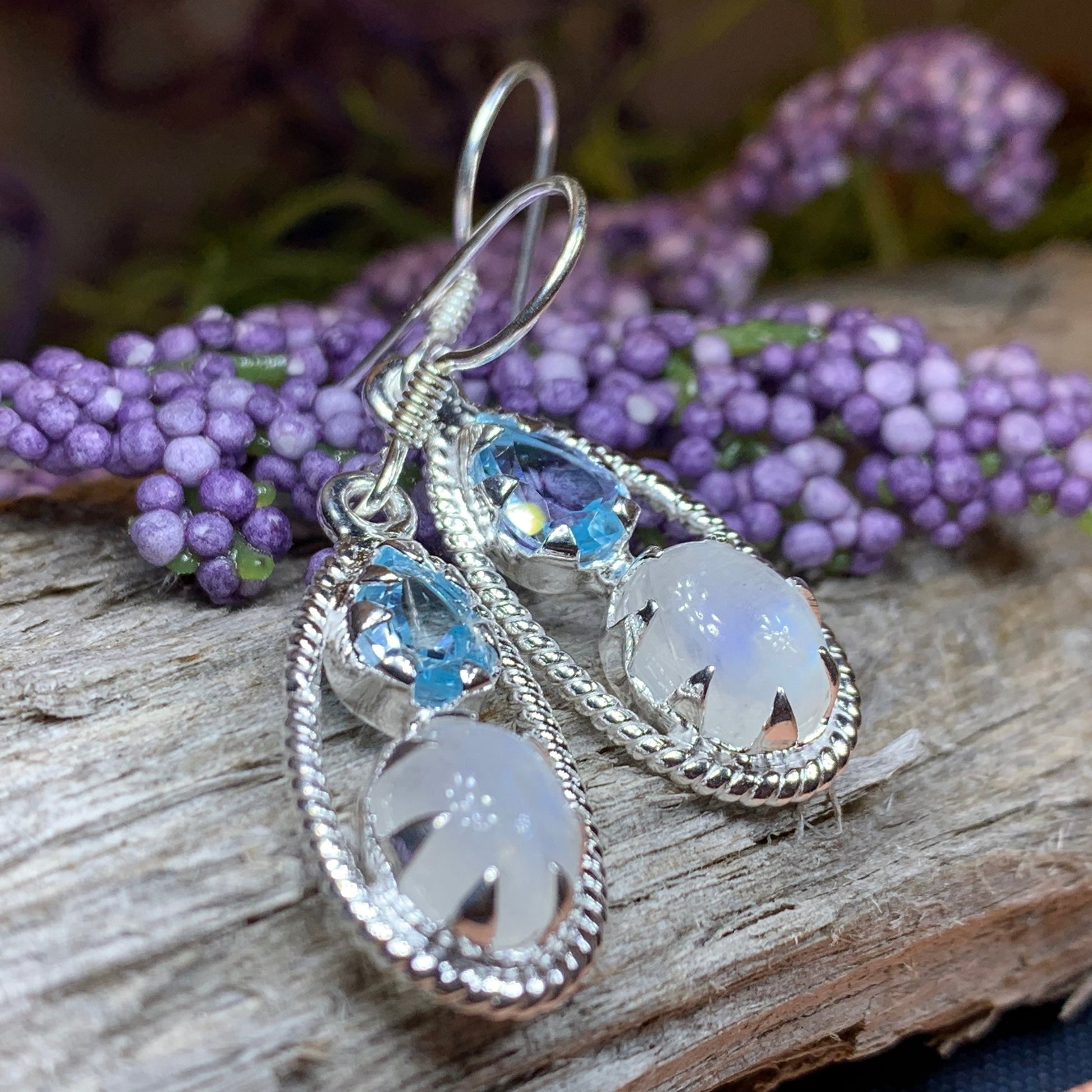 Moonstone Earrings, Celtic Jewelry, Moonstone Jewelry, Topaz Jewelry, Moon Pendant, Anniversary Gift, Celestial Jewelry, Graduation Gift