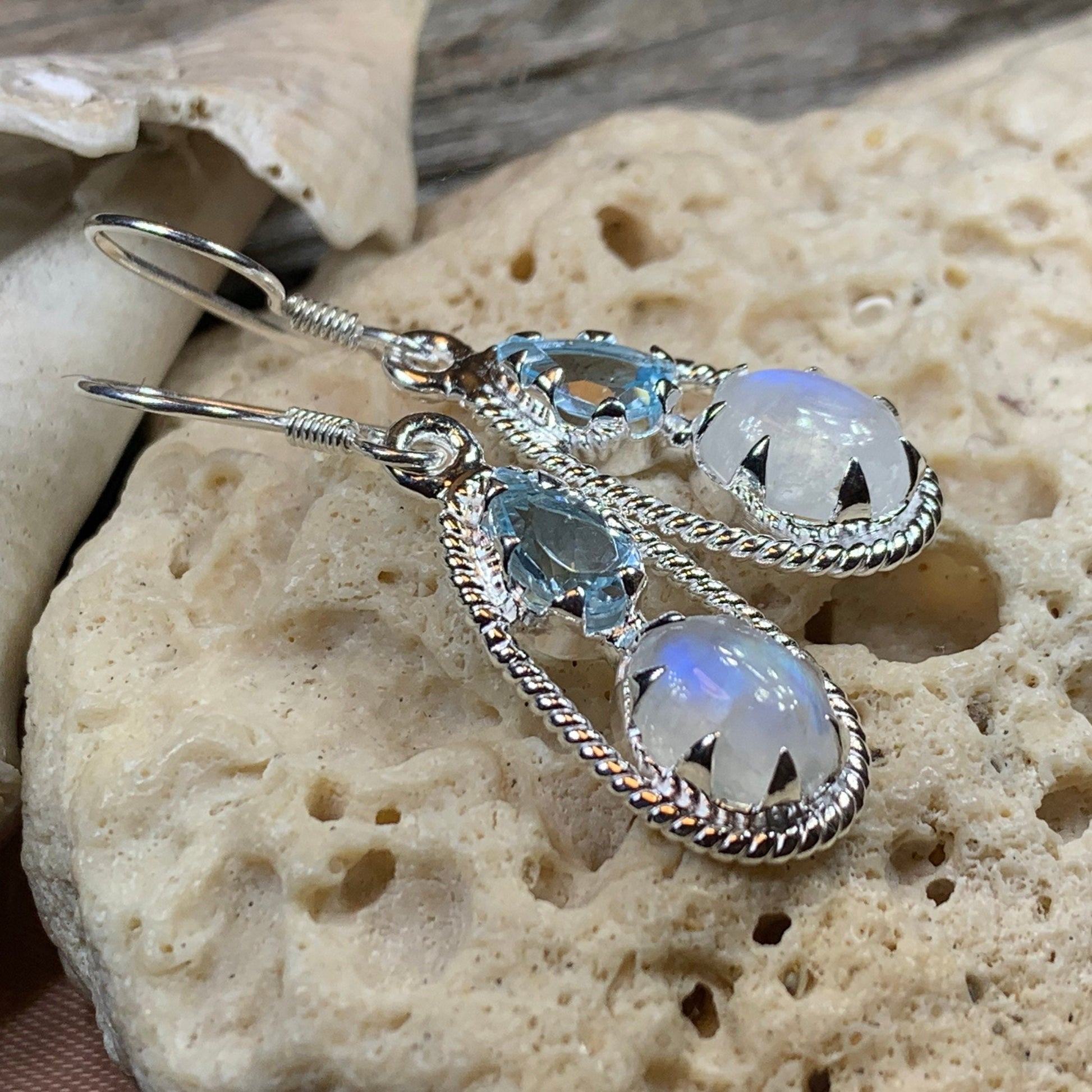 Moonstone Earrings, Celtic Jewelry, Moonstone Jewelry, Topaz Jewelry, Moon Pendant, Anniversary Gift, Celestial Jewelry, Graduation Gift