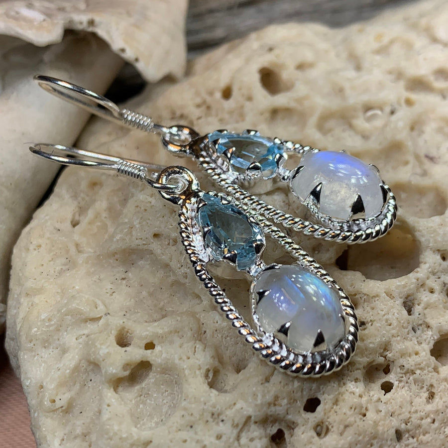 Moonstone Earrings, Celtic Jewelry, Moonstone Jewelry, Topaz Jewelry, Moon Pendant, Anniversary Gift, Celestial Jewelry, Graduation Gift