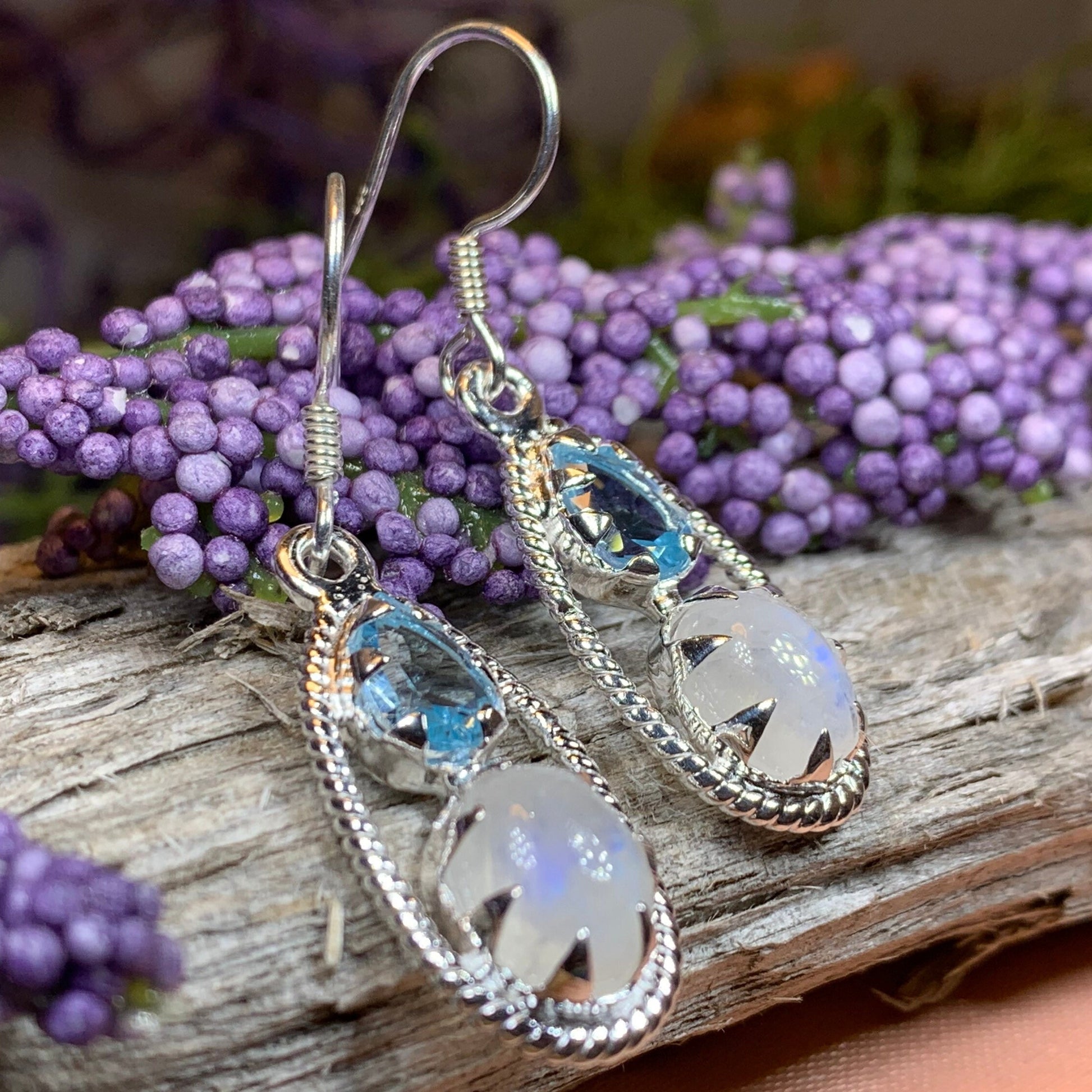 Moonstone Earrings, Celtic Jewelry, Moonstone Jewelry, Topaz Jewelry, Moon Pendant, Anniversary Gift, Celestial Jewelry, Graduation Gift