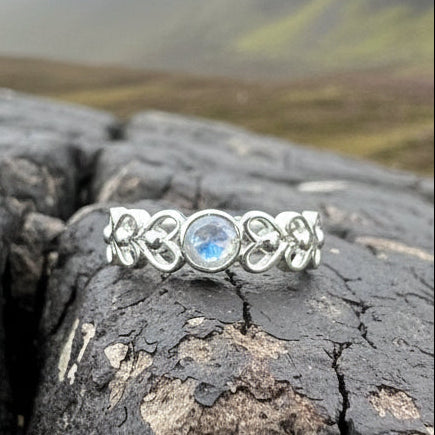 Celtic Love Knot Ring, Moonstone Ring, Silver Boho Ring, Statement Ring, Celtic Jewelry, Anniversary Gift, Promise Ring, Wife Gift