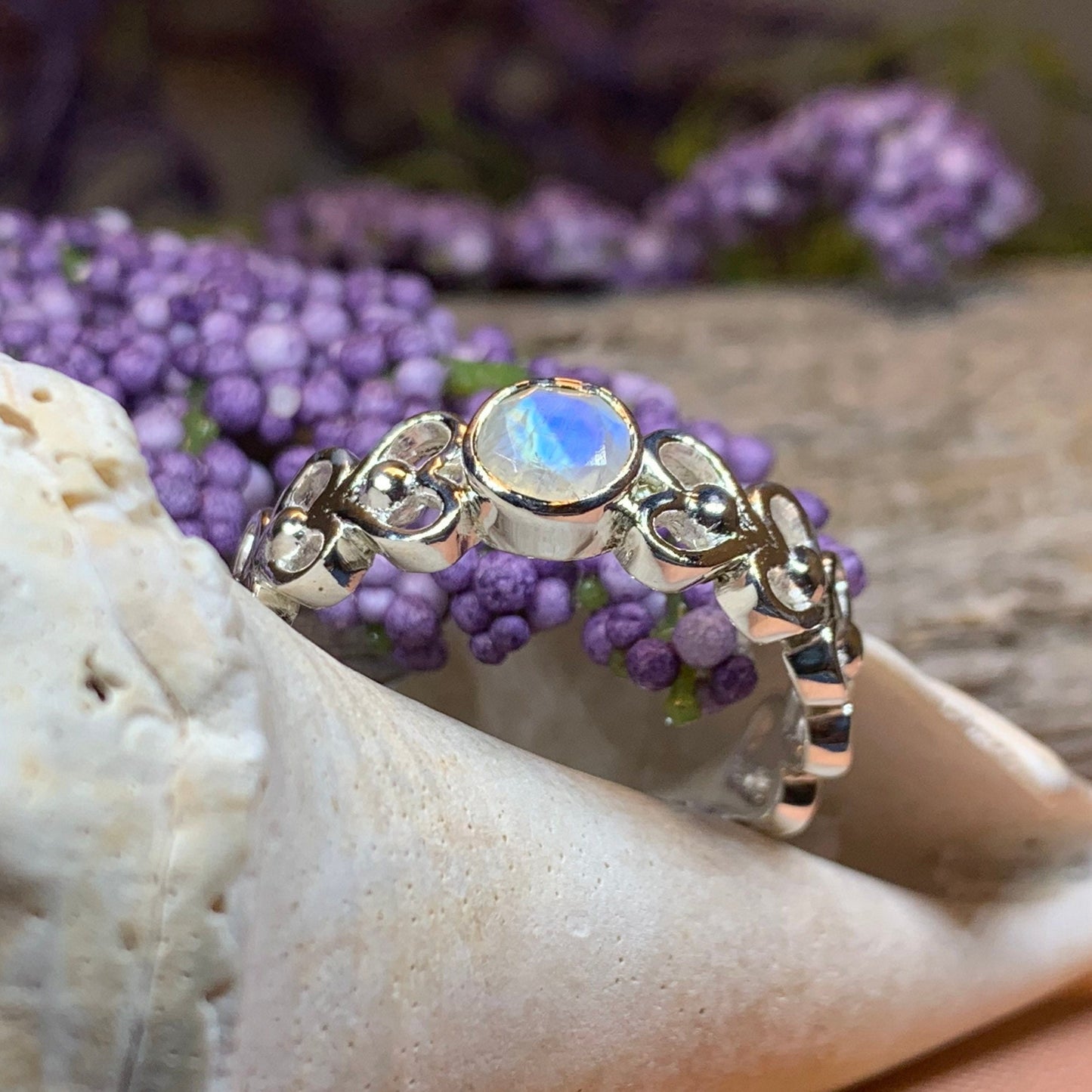 Celtic Love Knot Ring, Moonstone Ring, Silver Boho Ring, Statement Ring, Celtic Jewelry, Anniversary Gift, Promise Ring, Wife Gift