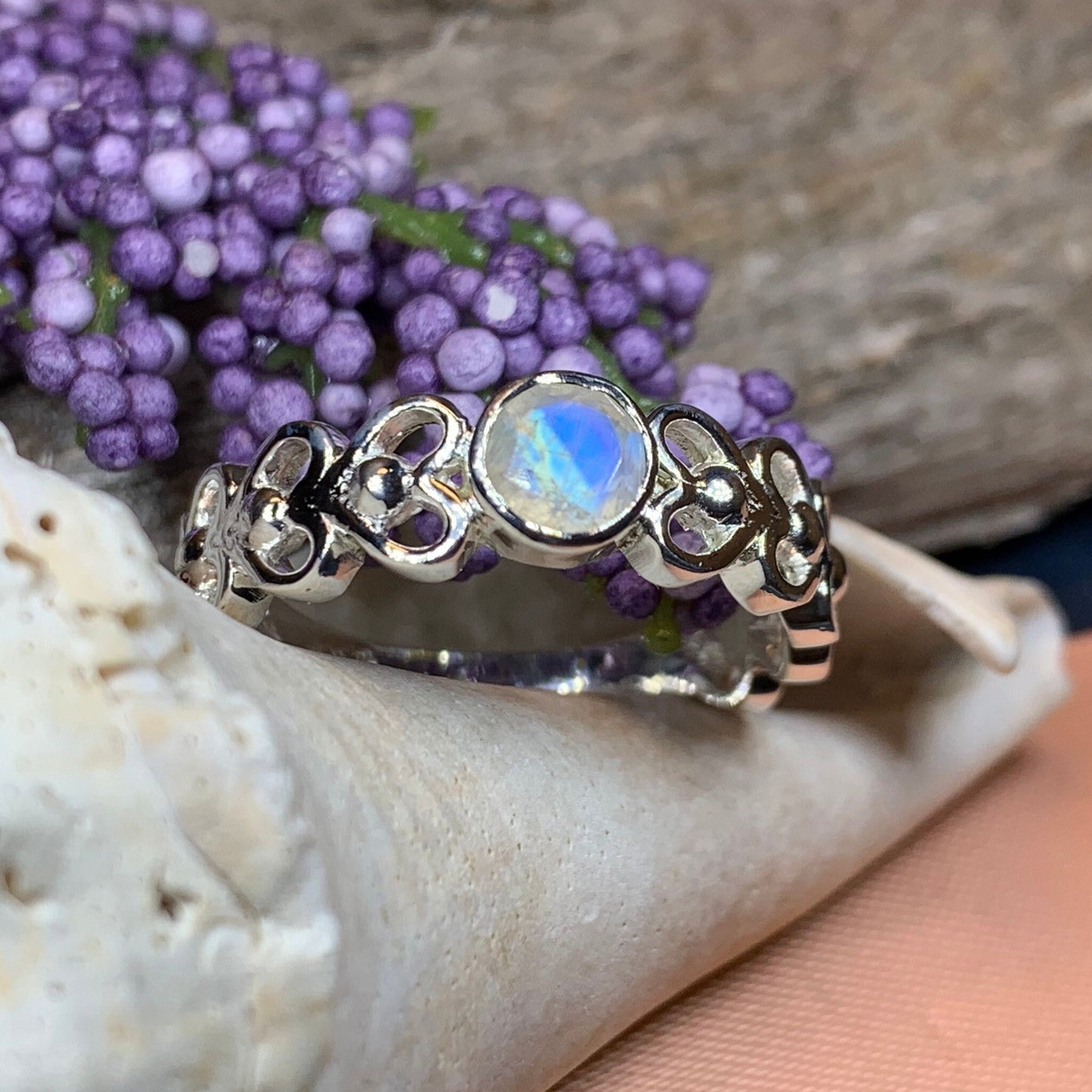 Celtic Love Knot Ring, Moonstone Ring, Silver Boho Ring, Statement Ring, Celtic Jewelry, Anniversary Gift, Promise Ring, Wife Gift