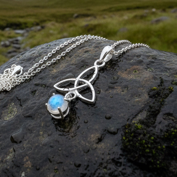 Moonstone Necklace, Trinity Knot Pendant, Celtic Jewelry, Anniversary Gift, Irish Jewelry, Scottish Necklace, Girlfriend Gift, Celtic Knot
