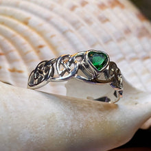 Load image into Gallery viewer, Celtic Knot Ring, Celtic Heart Ring, Promise Ring, Ireland Gift, Emerald Ring, Irish Ring, Anniversary Gift, Boho Ring, Wife Gift, Mom Gift
