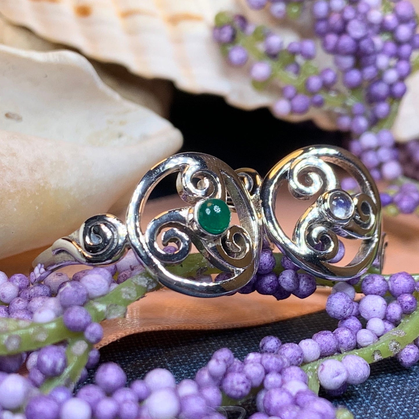 Celtic Spiral Ring, Moonstone Jewelry, Irish Ring, Triskele Jewelry, Celtic Jewelry, Anniversary Gift, Wiccan Jewelry, Wife Gift, Mom Gift