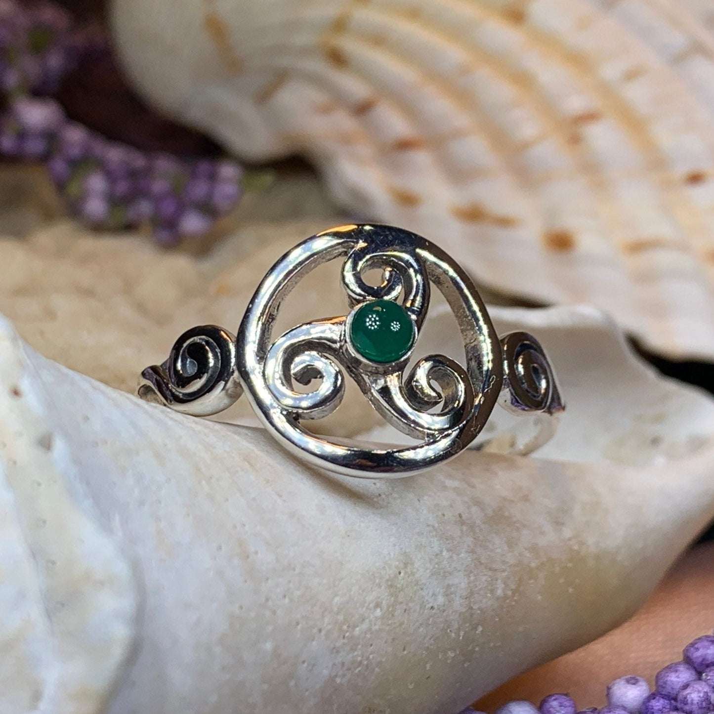 Celtic Spiral Ring, Moonstone Jewelry, Irish Ring, Triskele Jewelry, Celtic Jewelry, Anniversary Gift, Wiccan Jewelry, Wife Gift, Mom Gift