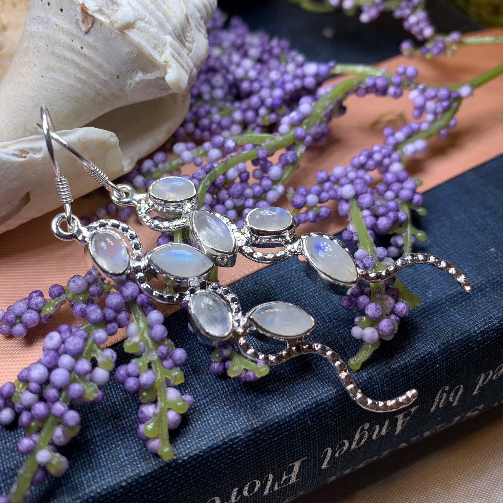 Moonstone Earrings, Moon Jewelry, Celtic Jewelry, Long Drop Earrings, Anniversary Gift, Mom Gift, Wiccan Jewelry, June Birthstone, Silver