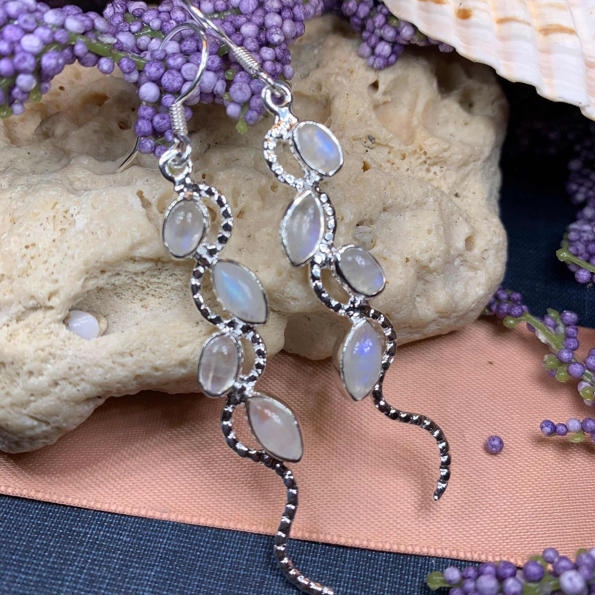 Moonstone Earrings, Moon Jewelry, Celtic Jewelry, Long Drop Earrings, Anniversary Gift, Mom Gift, Wiccan Jewelry, June Birthstone, Silver