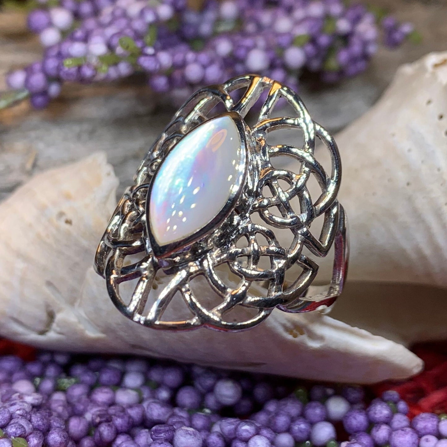 Celtic Knot Ring, Celtic Ring, Boho Statement Ring, Seashell Ring, Irish Ring, Anniversary Gift, Promise Ring, Wife Gift, Mom Gift, Silver