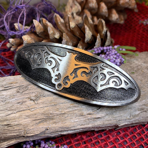 Load image into Gallery viewer, Gothic Bat Hair Clip, Celtic Barrette, Pewter Hair Slide, Victorian Clip, Friendship Gift, Celtic Hair Slide, Norse Jewelry, Animal Barrette
