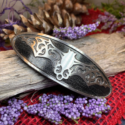 Load image into Gallery viewer, Gothic Bat Hair Clip, Celtic Barrette, Pewter Hair Slide, Victorian Clip, Friendship Gift, Celtic Hair Slide, Norse Jewelry, Animal Barrette
