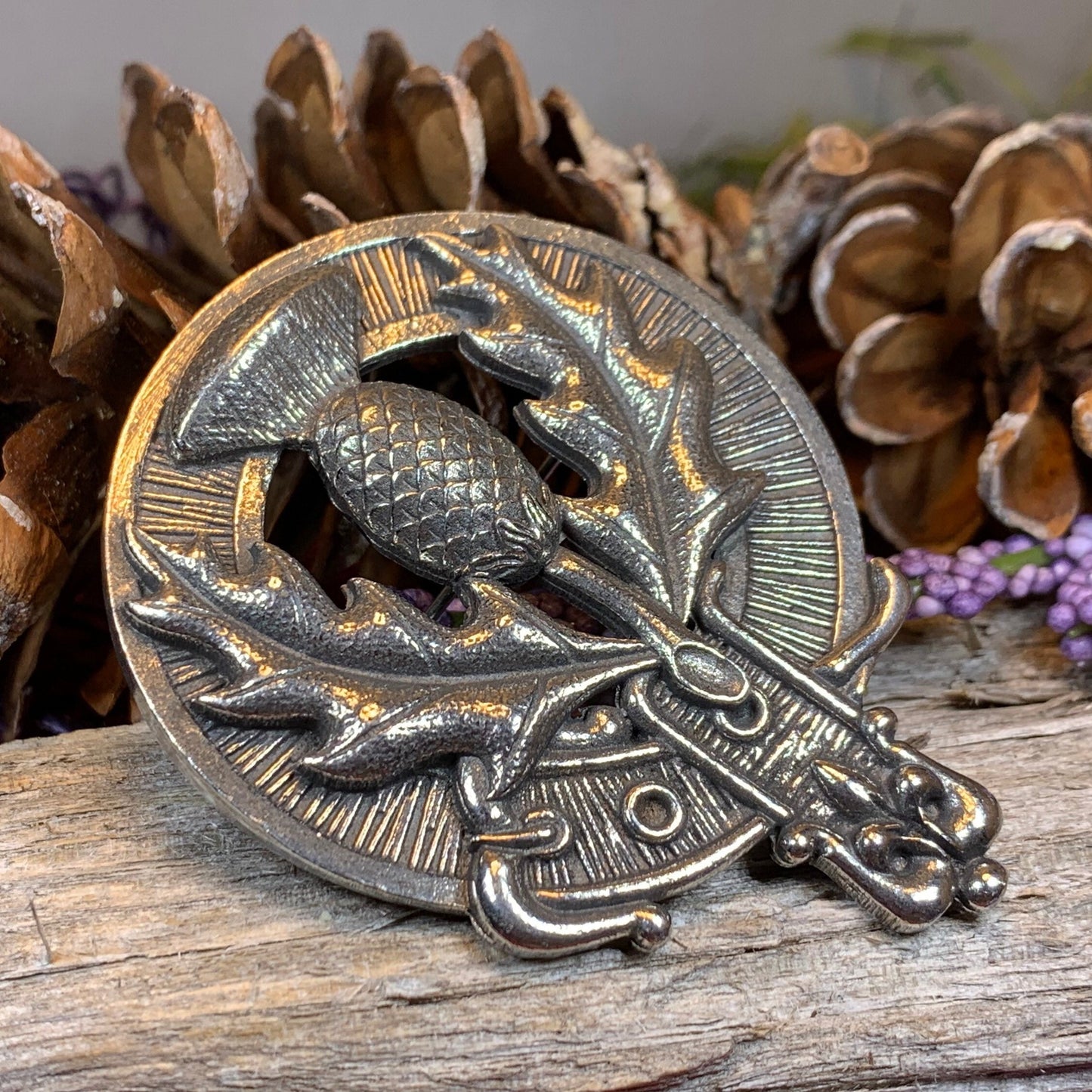 Thistle Brooch, Celtic Jewelry, Scottish Pin, Scotland Brooch, Celtic Brooch, Anniversary Gift, Cap Badge Pin, Bagpiper Gift, Plaid Pin