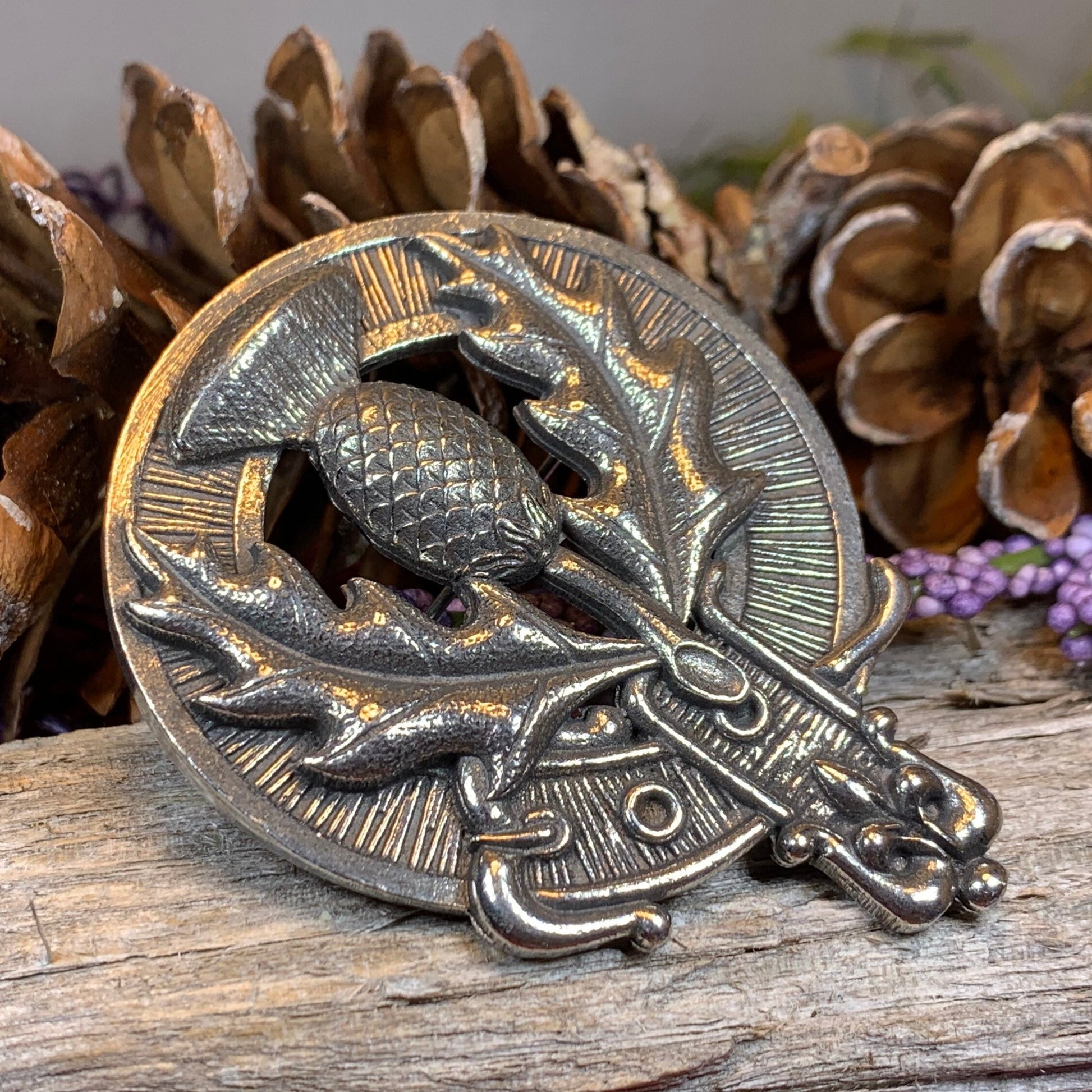 Thistle Brooch, Celtic Jewelry, Scottish Pin, Scotland Brooch, Celtic Brooch, Anniversary Gift, Cap Badge Pin, Bagpiper Gift, Plaid Pin