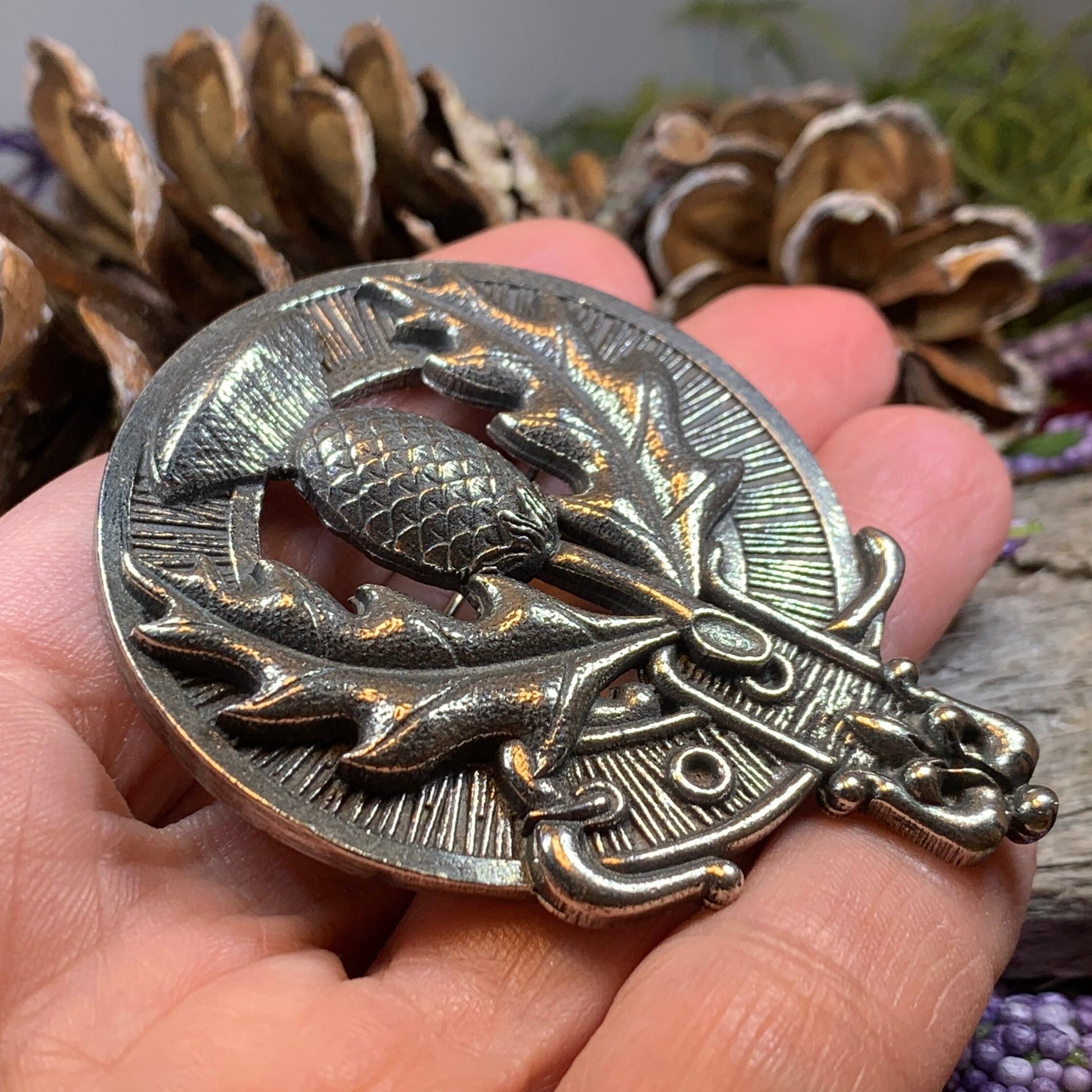 Thistle Brooch, Celtic Jewelry, Scottish Pin, Scotland Brooch, Celtic Brooch, Anniversary Gift, Cap Badge Pin, Bagpiper Gift, Plaid Pin