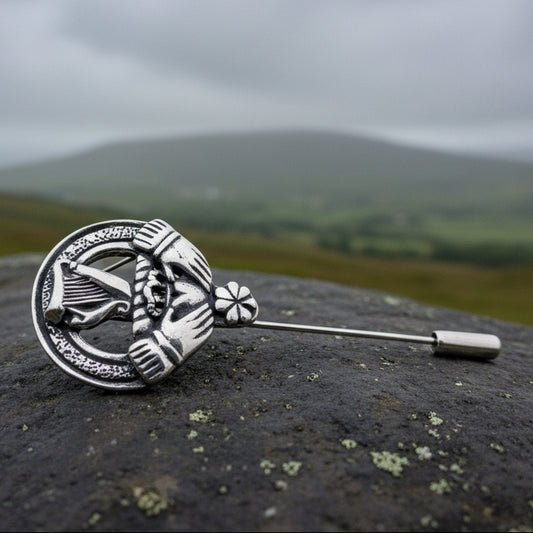 Claddagh Stick Pin, Irish Jewelry, Celtic Harp Pin, Ireland Jewelry, Groom Gift, Mens Lapel Pin, Wedding Jewelry, Tie Tac Pin, Irish Brooch