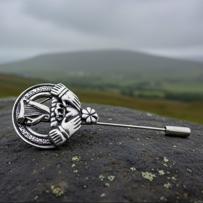 Claddagh Stick Pin, Irish Jewelry, Celtic Harp Pin, Ireland Jewelry, Groom Gift, Mens Lapel Pin, Wedding Jewelry, Tie Tac Pin, Irish Brooch