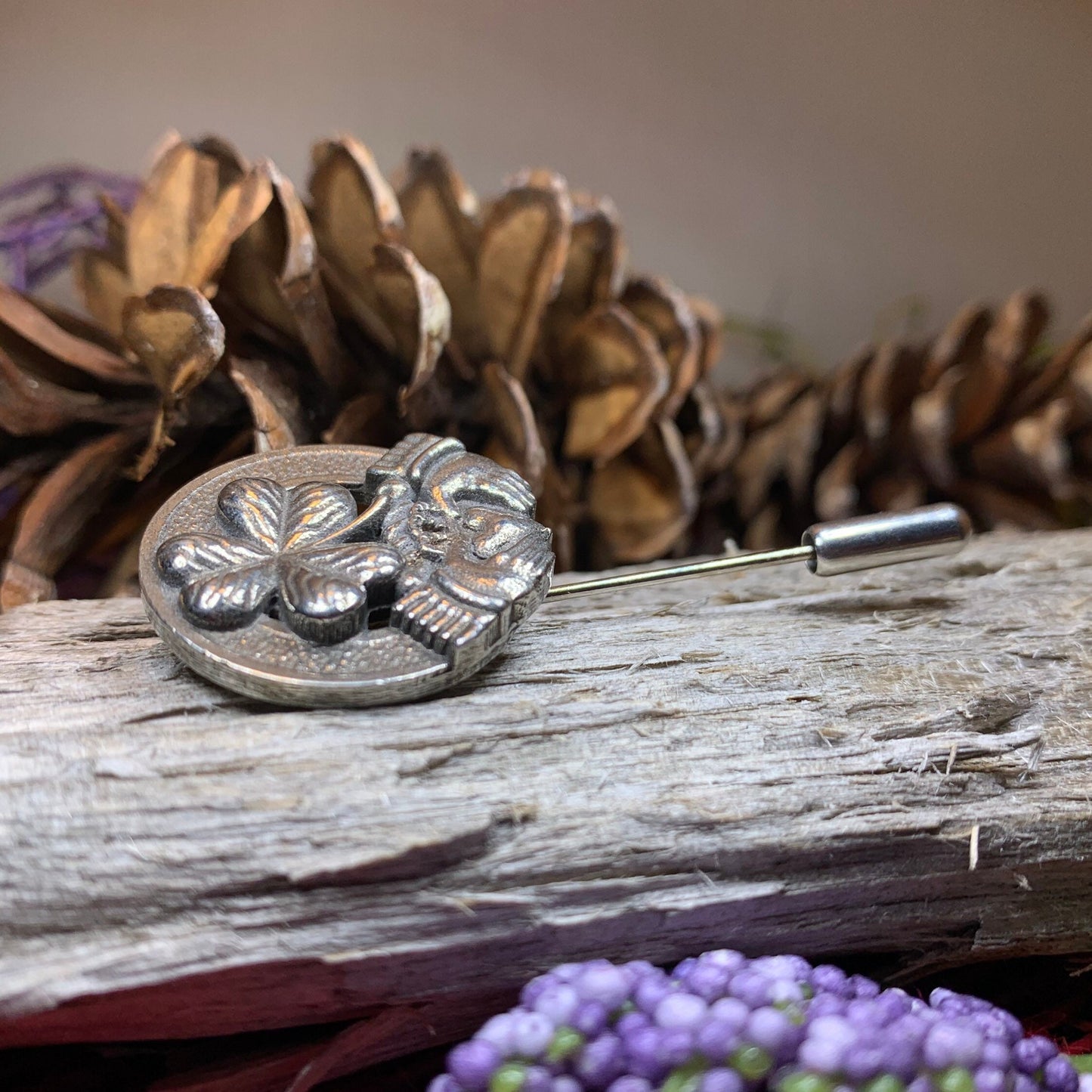 Claddagh Stick Pin, Irish Jewelry, Celtic Lapel Pin, Shamrock Pin, Clover Jewelry, Groom Gift, Ireland Gift, Wedding Jewelry, Tie Tac Pin