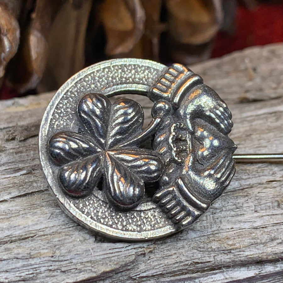 Claddagh Stick Pin, Irish Jewelry, Celtic Lapel Pin, Shamrock Pin, Clover Jewelry, Groom Gift, Ireland Gift, Wedding Jewelry, Tie Tac Pin