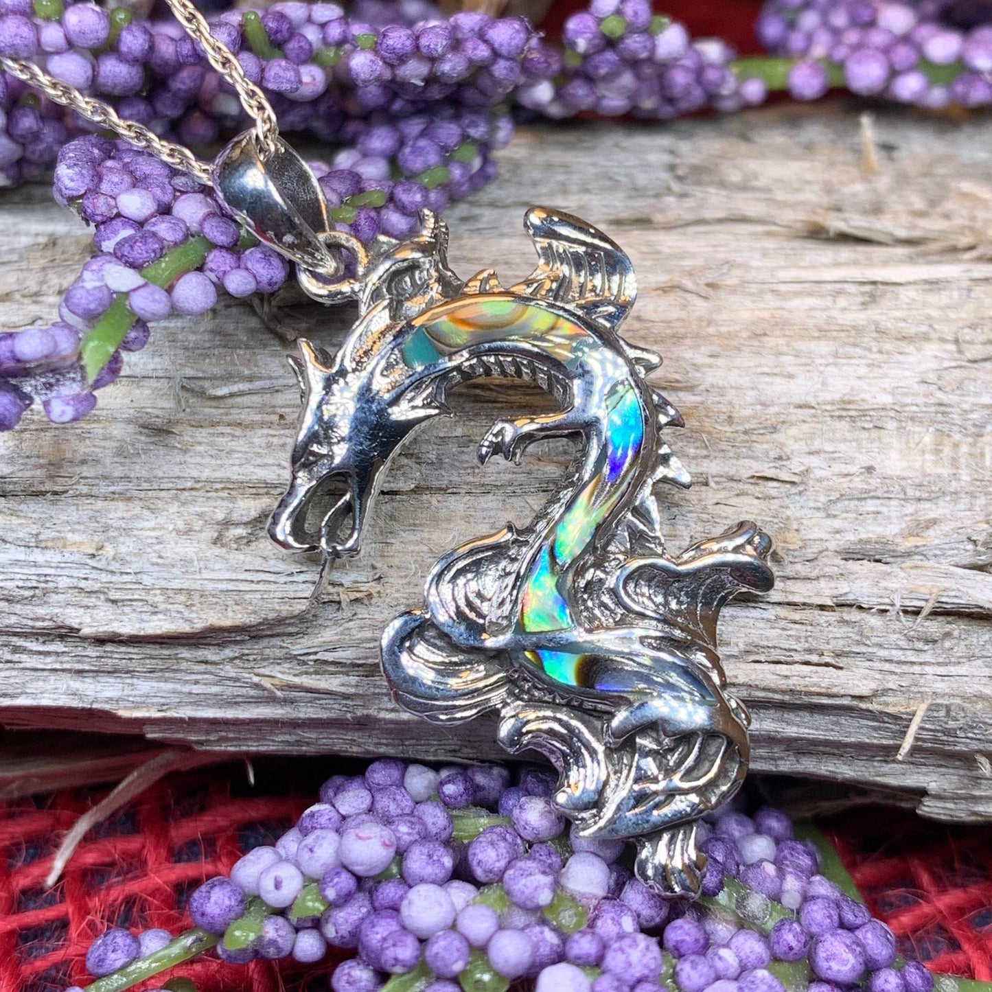 Dragon Necklace, Celtic Jewelry, Abalone Jewelry, Celtic Knot Necklace, Wiccan Jewelry, Celtic Dragon Pendant, Pagan Jewelry, Gothic Jewerly