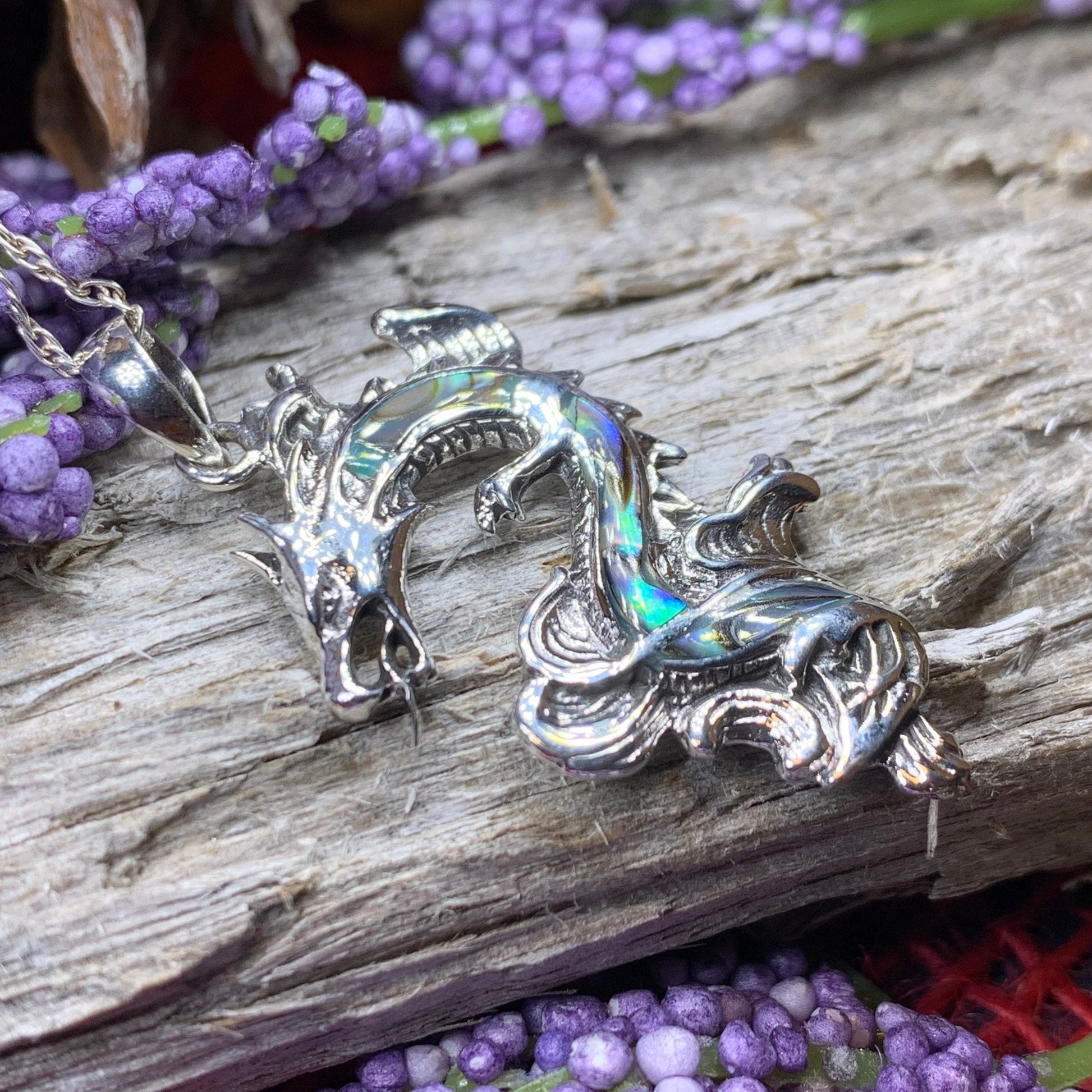 Dragon Necklace, Celtic Jewelry, Abalone Jewelry, Celtic Knot Necklace, Wiccan Jewelry, Celtic Dragon Pendant, Pagan Jewelry, Gothic Jewerly