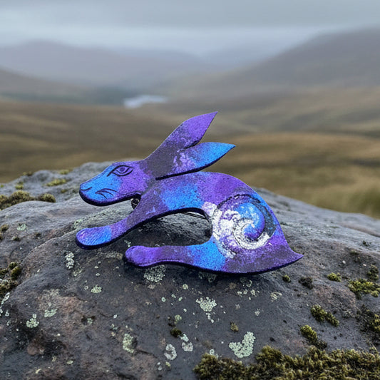 Rabbit Brooch, Hare Lover Gift, Scotland Jewelry, Hare Pin, Scarf Pin, Celtic Pin, Rabbit Jewelry, Celtic Spiral, Sister Gift, Wife Gift