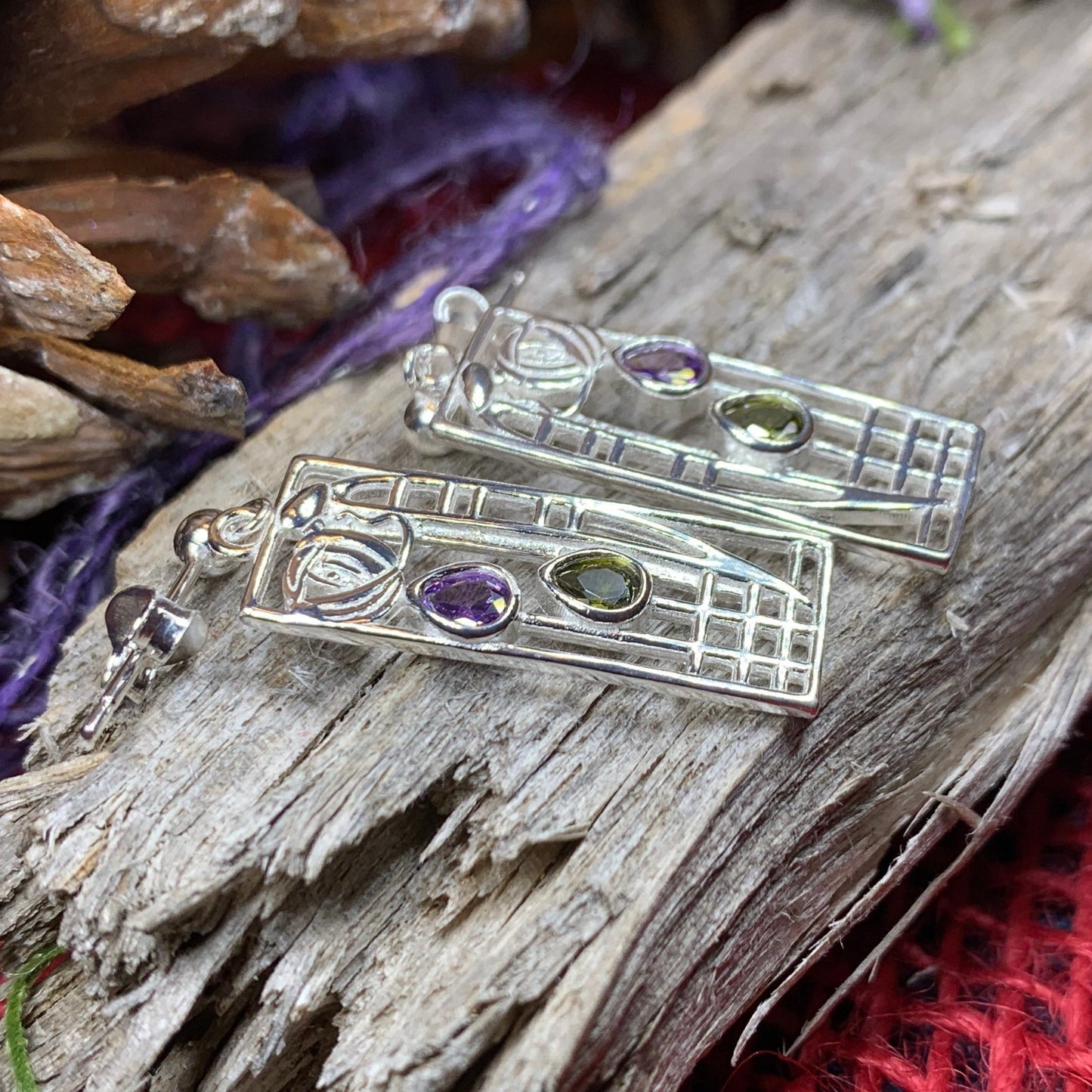 Mackintosh Earrings, Scotland Jewelry, Scottish Jewelry, Art Deco Jewelry, Anniversary Gift, Flower Earrings, Nature Jewelry, Peridot Gift