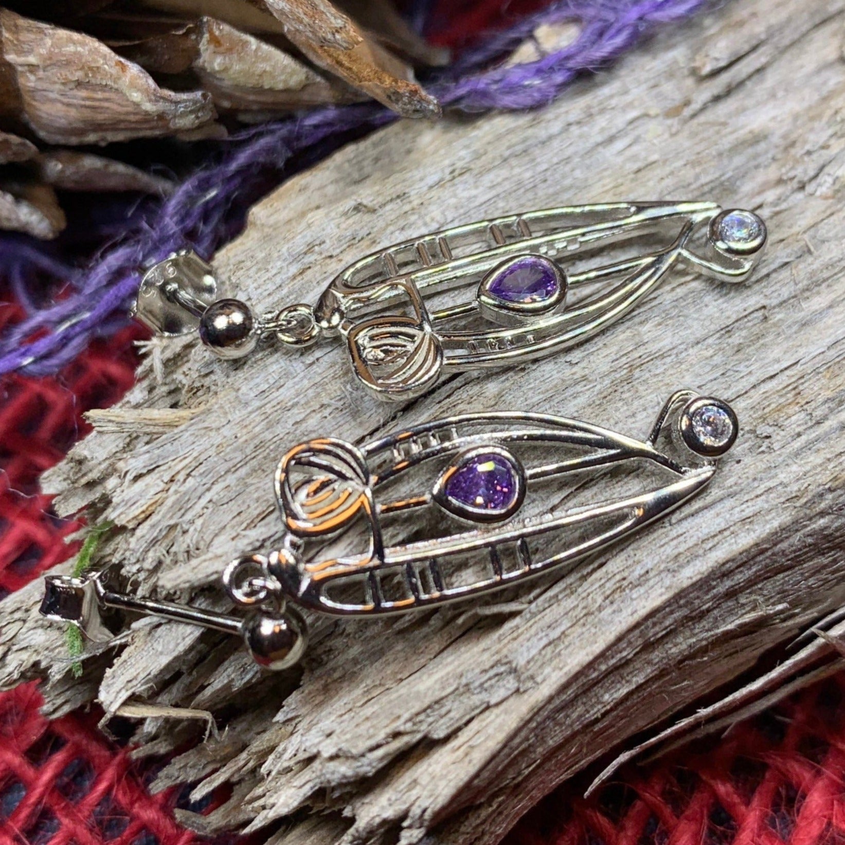 Mackintosh Earrings, Scotland Jewelry, Scottish Jewelry, Art Deco Jewelry, Anniversary Gift, Flower Earrings, Nature Jewelry, Peridot Gift