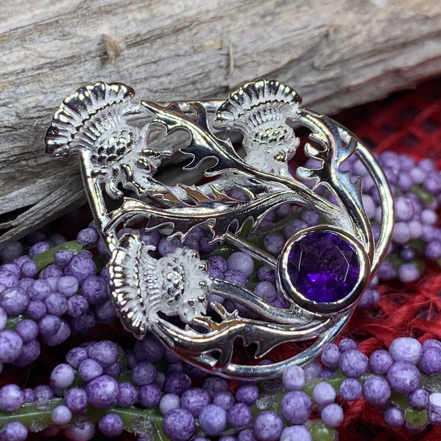 Thistle Brooch, Scotland Jewelry, Outlander Jewelry, Bridal Brooch, Thistle Jewelry, Scottish Jewelry, Celtic Brooch, Amethyst Silver Pin
