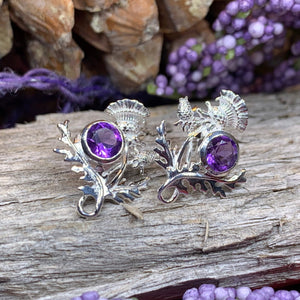 Thistle Earrings, Celtic Jewelry, Scotland Jewelry, Outlander Gift, Nature Jewelry, Thistle Jewelry, Amethyst Jewelry, Wife Gift, Mom Gift