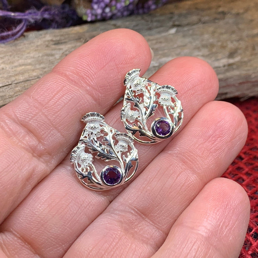 Thistle Earrings, Celtic Jewelry, Scotland Jewelry, Outlander Gift, Nature Jewelry, Thistle Jewelry, Amethyst Jewelry, Wife Gift, Mom Gift
