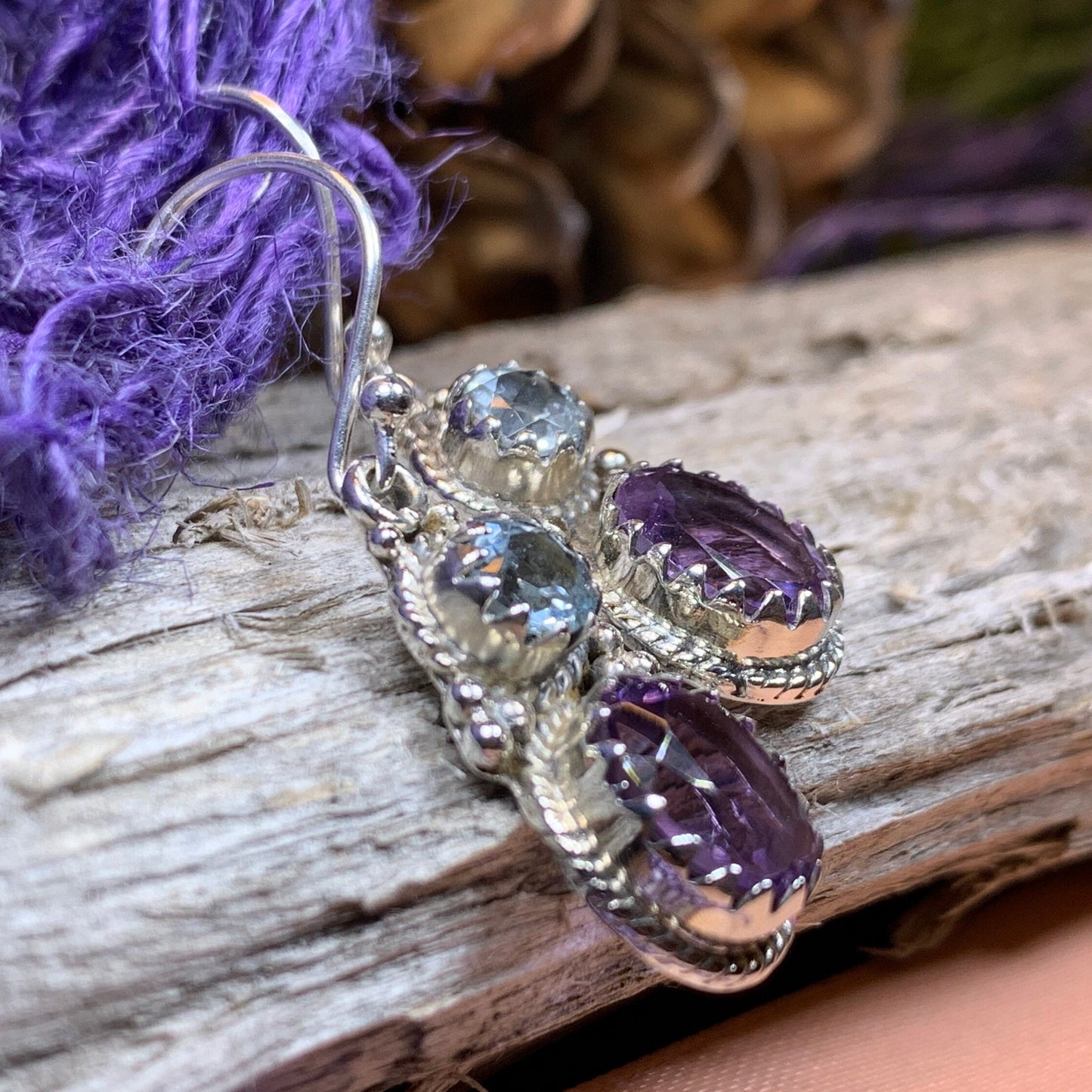 Amethyst Romance Earrings, Celtic Jewelry, Dangle Earrings, Goddess Jewelry, Boho Gift, Anniversary Gift, Silver Mom Gift, Purple Jewelry