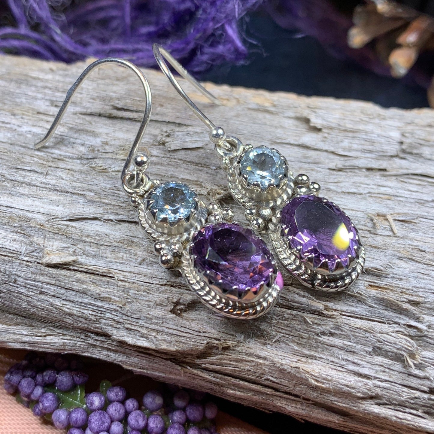 Amethyst Romance Earrings, Celtic Jewelry, Dangle Earrings, Goddess Jewelry, Boho Gift, Anniversary Gift, Silver Mom Gift, Purple Jewelry