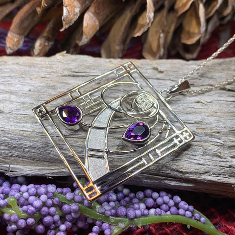 Load image into Gallery viewer, Mackintosh Necklace, Scottish Jewelry, Amethyst Pendant, Celtic Jewelry, Art Deco Pendant, Anniversary Gift, Scotland Necklace, Wife Gift
