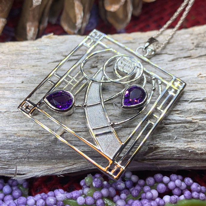 Mackintosh Necklace, Scottish Jewelry, Amethyst Pendant, Celtic Jewelry, Art Deco Pendant, Anniversary Gift, Scotland Necklace, Wife Gift
