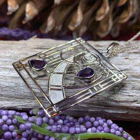 Load image into Gallery viewer, Mackintosh Necklace, Scottish Jewelry, Amethyst Pendant, Celtic Jewelry, Art Deco Pendant, Anniversary Gift, Scotland Necklace, Wife Gift
