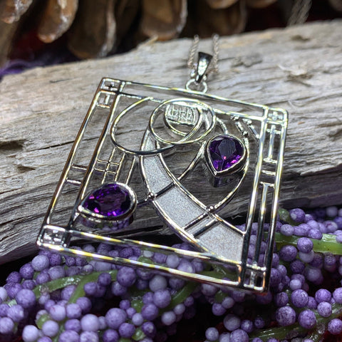 Load image into Gallery viewer, Mackintosh Necklace, Scottish Jewelry, Amethyst Pendant, Celtic Jewelry, Art Deco Pendant, Anniversary Gift, Scotland Necklace, Wife Gift
