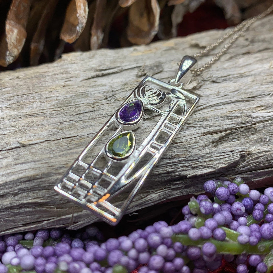 Mackintosh Necklace, Scottish Jewelry, Amethyst Pendant, Celtic Jewelry, Art Deco Pendant, Anniversary Gift, Scotland Necklace, Wife Gift