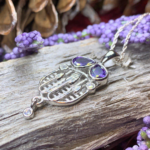 Load image into Gallery viewer, Mackintosh Necklace, Scottish Jewelry, Amethyst Pendant, Celtic Jewelry, Art Deco Pendant, Anniversary Gift, Scotland Necklace, Wife Gift
