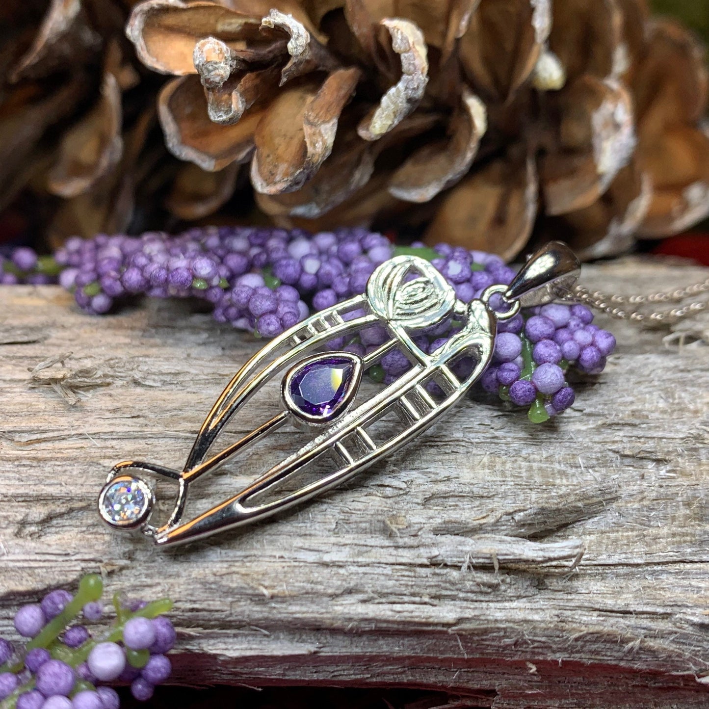 Mackintosh Necklace, Scottish Jewelry, Amethyst Pendant, Celtic Jewelry, Art Deco Pendant, Anniversary Gift, Scotland Necklace, Wife Gift