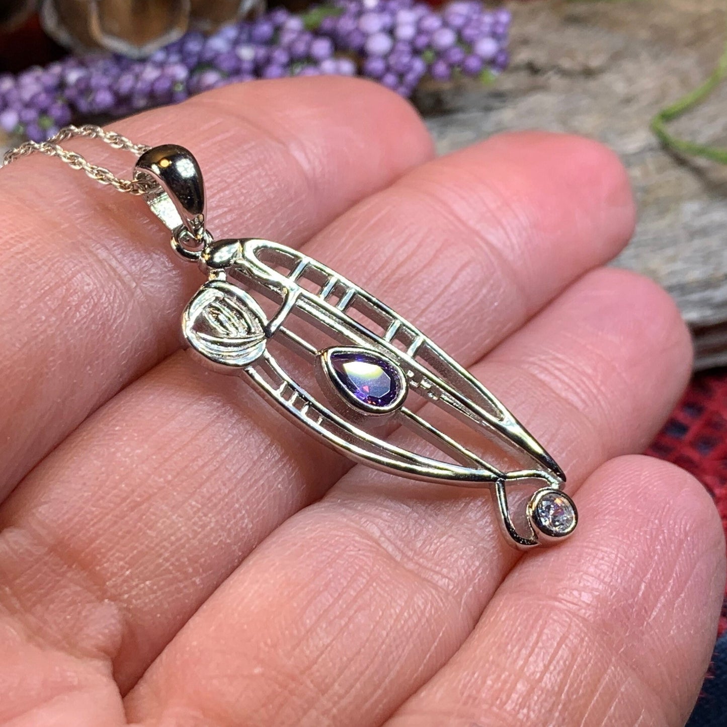 Mackintosh Necklace, Scottish Jewelry, Amethyst Pendant, Celtic Jewelry, Art Deco Pendant, Anniversary Gift, Scotland Necklace, Wife Gift