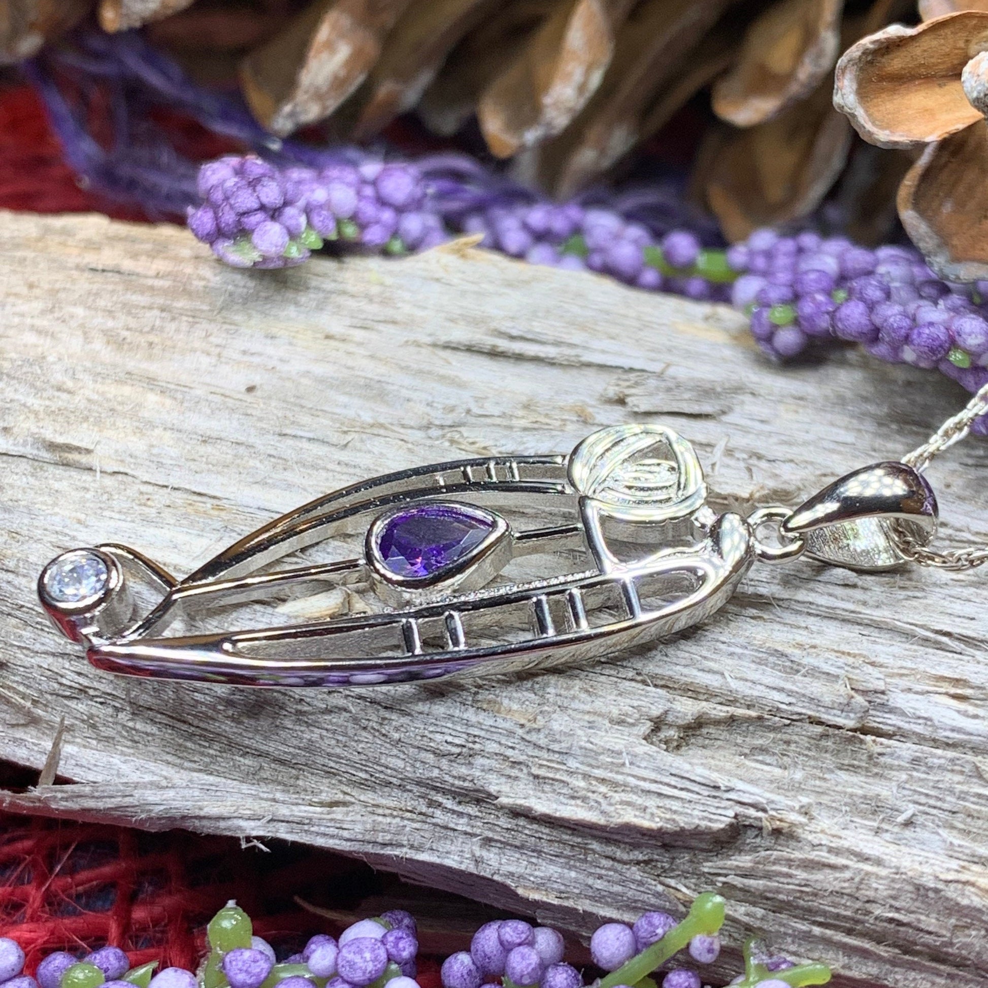 Mackintosh Necklace, Scottish Jewelry, Amethyst Pendant, Celtic Jewelry, Art Deco Pendant, Anniversary Gift, Scotland Necklace, Wife Gift