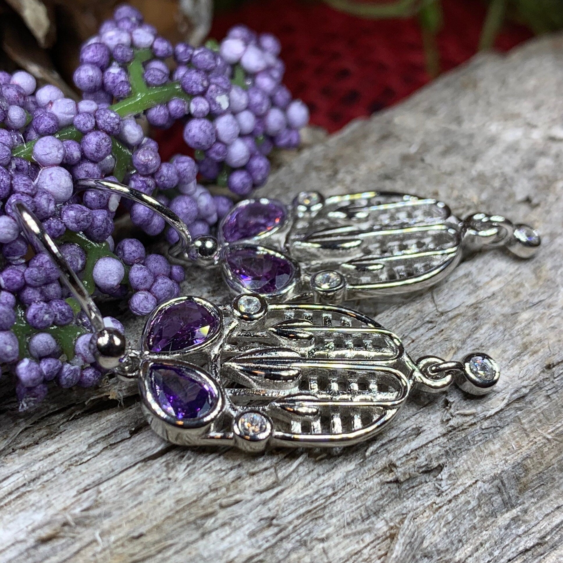 Mackintosh Earrings, Scotland Jewelry, Scottish Jewelry, Art Deco Jewelry, Anniversary Gift, Flower Earrings, Nature Jewelry, Amethyst Gift