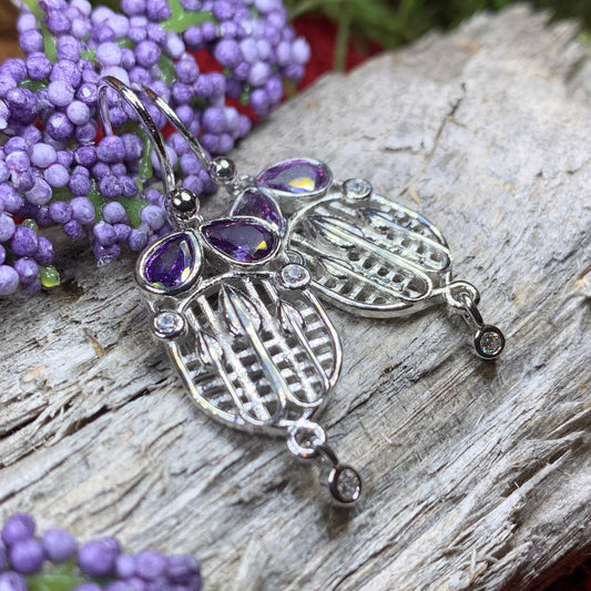 Mackintosh Earrings, Scotland Jewelry, Scottish Jewelry, Art Deco Jewelry, Anniversary Gift, Flower Earrings, Nature Jewelry, Amethyst Gift