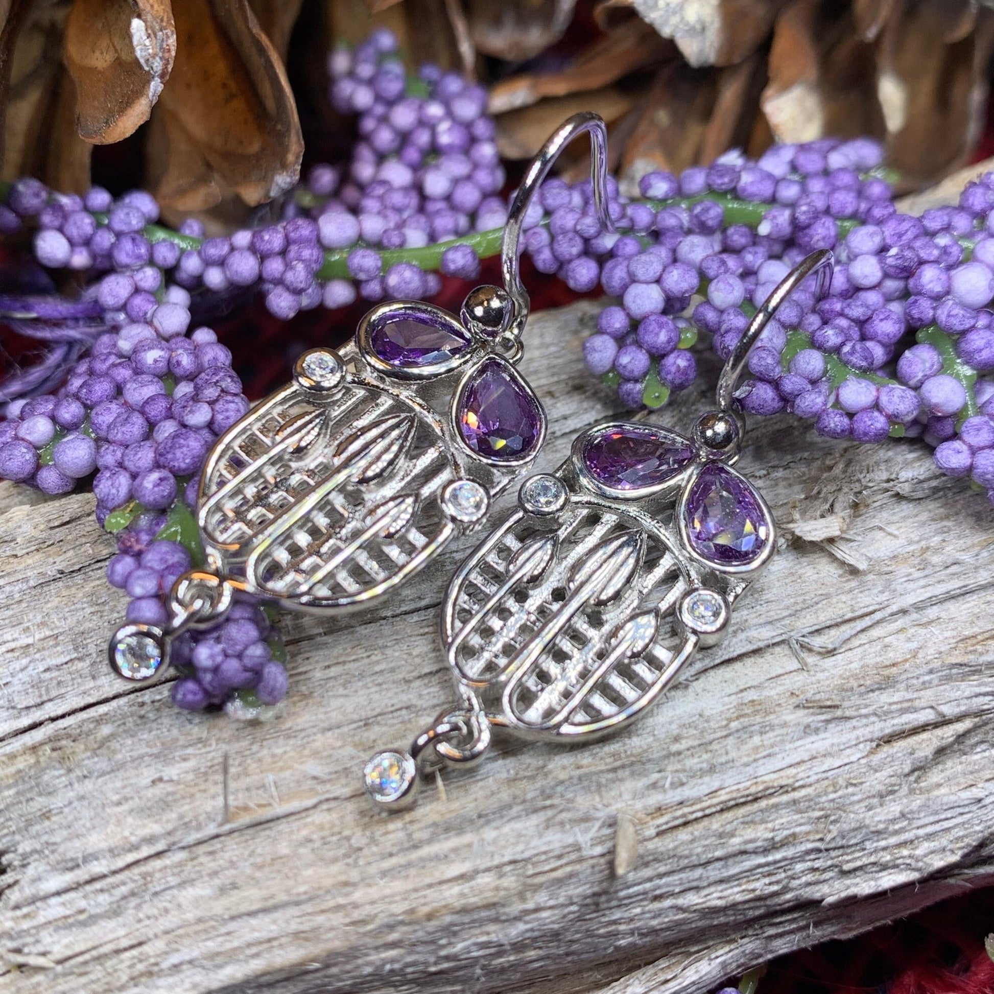 Mackintosh Earrings, Scotland Jewelry, Scottish Jewelry, Art Deco Jewelry, Anniversary Gift, Flower Earrings, Nature Jewelry, Amethyst Gift