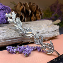 Load image into Gallery viewer, Thistle Brooch, Scottish Kilt Pin, Celtic Kilt Pin, Outlander Jewelry, Nature Jewelry, Thistle Lapel Pin, Bridal Jewelry, Scotland Gift
