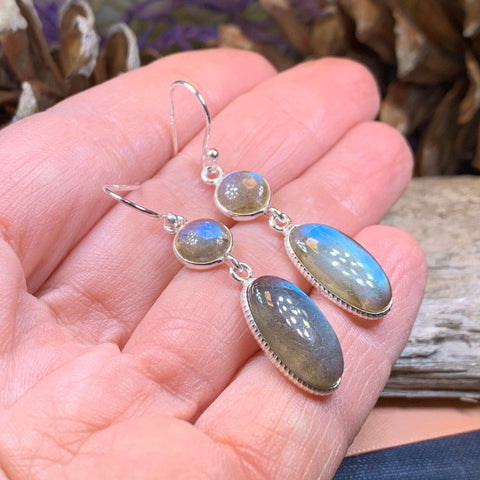 Load image into Gallery viewer, Labradorite Earrings, Dangle Earrings, Blue Labradorite Jewelry, Boho Jewelry, Mom Gift, Ireland Jewelry, Scotland Jewelry, Gift for Her
