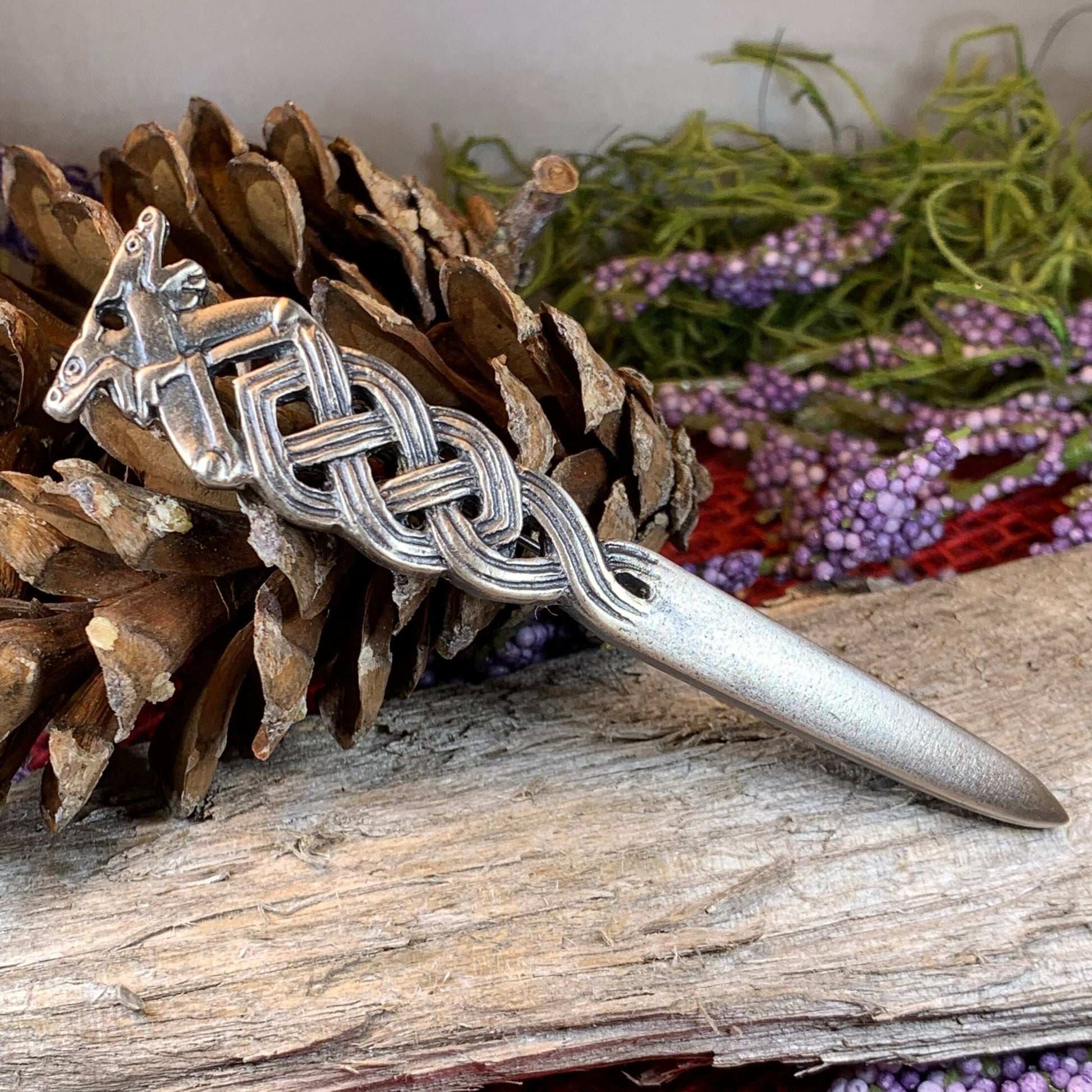 Celtic Double Wolf Kilt Pin - Handmade in Scotland — view 2