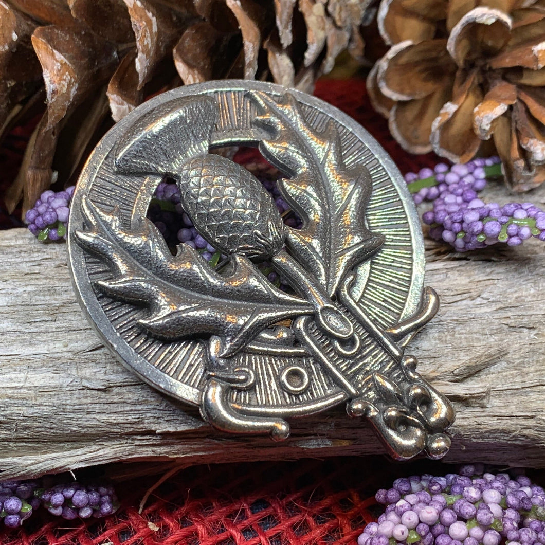 Thistle Brooch, Celtic Jewelry, Scottish Pin, Scotland Brooch, Celtic Brooch, Anniversary Gift, Cap Badge Pin, Bagpiper Gift, Plaid Pin